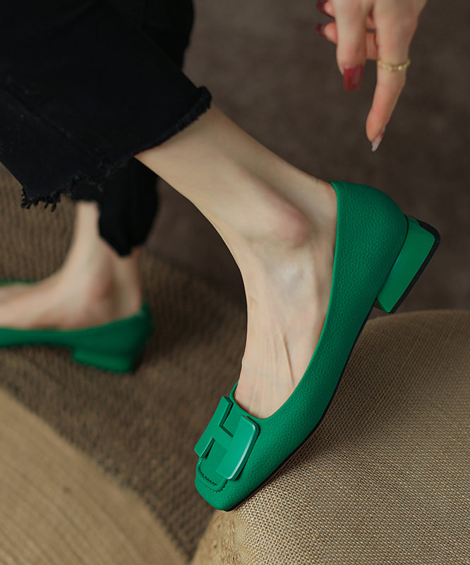 Comfy Splicing Flat Shoes Cowhide Green Leather