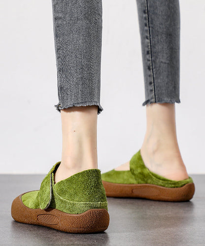 Splicing Green Casual Flats Buckle Platform Suede Strap