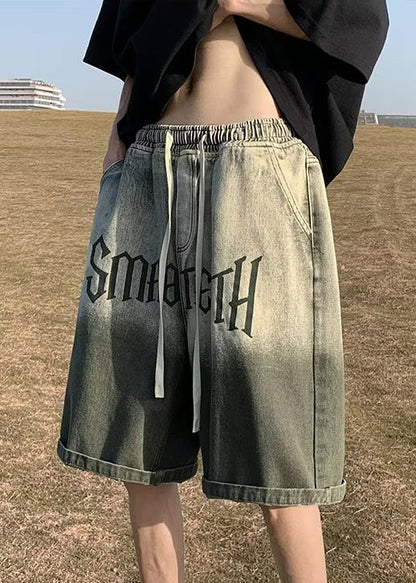 Shorts Pockets Color Green Mens Waist Gradient Elastic Letter