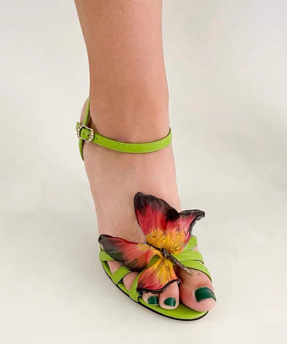 Sandals High Splicing Fashion Heels Green Leather Cowhide