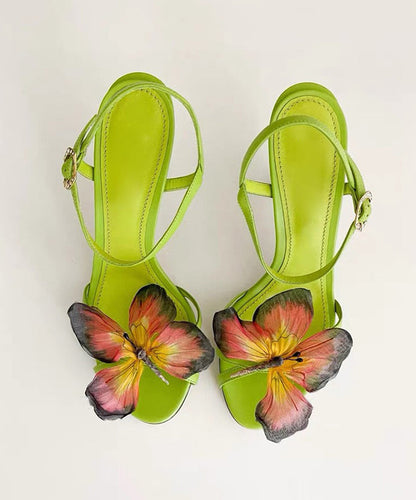 Sandals High Splicing Fashion Heels Green Leather Cowhide