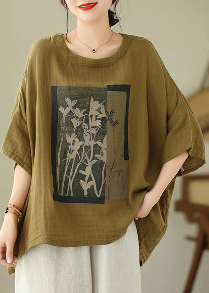 O Design t Top Neck Green Sleeve Cotton Batwing Low Shirts High