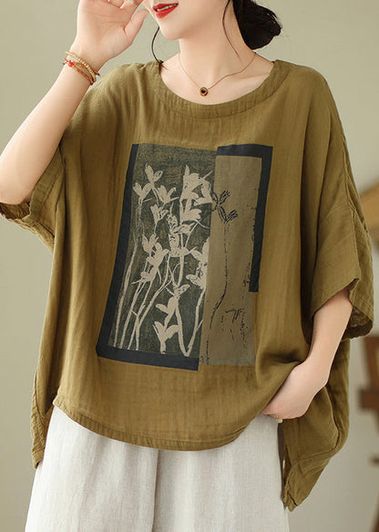O Design t Top Neck Green Sleeve Cotton Batwing Low Shirts High