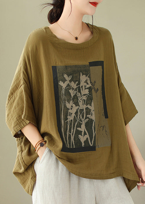 Design Batwing Low t Shirts Cotton High O Neck Green Sleeve Top