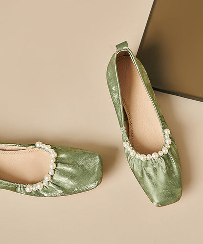 Bead Wrinkled Loafers Nail Green Women Penny