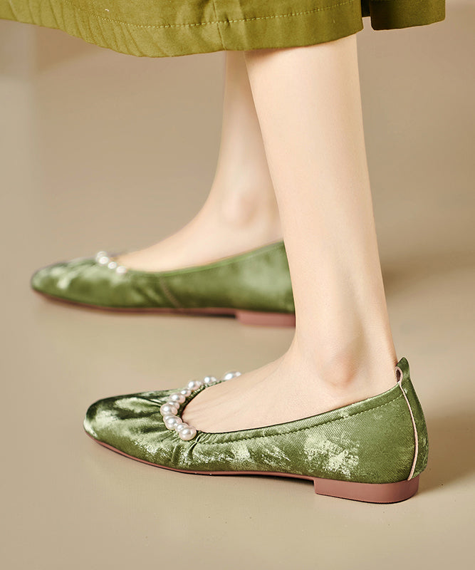 Bead Wrinkled Loafers Nail Green Women Penny
