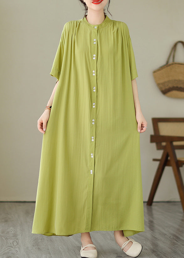 Green O-Neck Button Maxi Dresses Summer GH1032