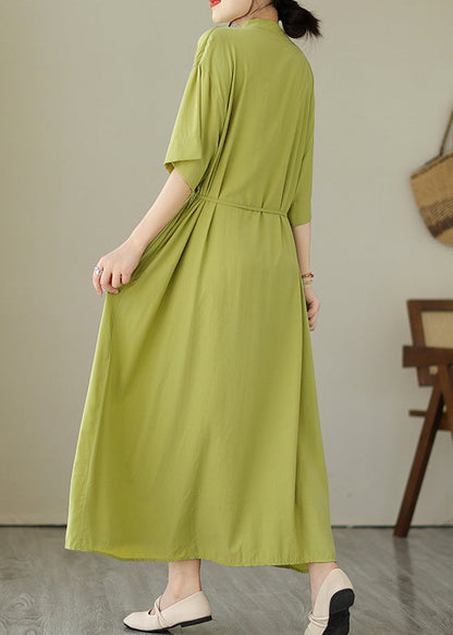 Green O-Neck Button Maxi Dresses Summer GH1032