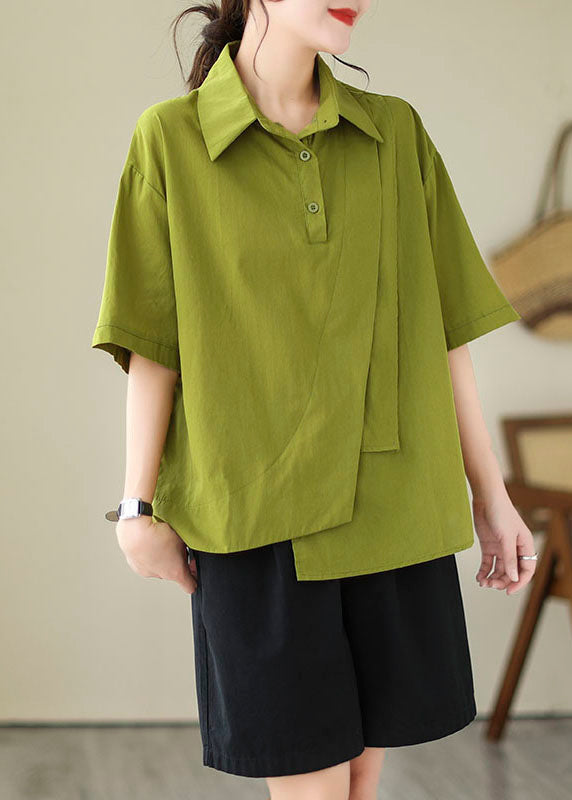 Peter Tops Blouse Pan Green Cotton Summer Patchwork Collar