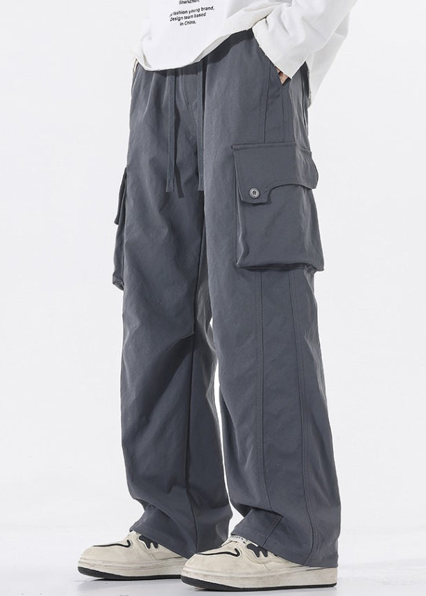 Men Pockets Pants Waist Casual Spring Elastic Cotton Green