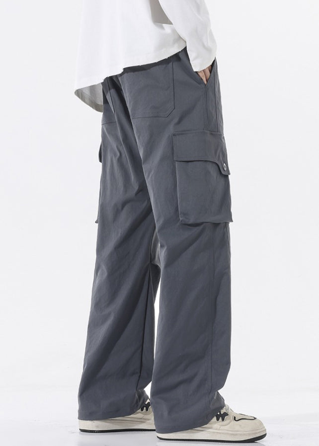 Men Pockets Pants Waist Casual Spring Elastic Cotton Green