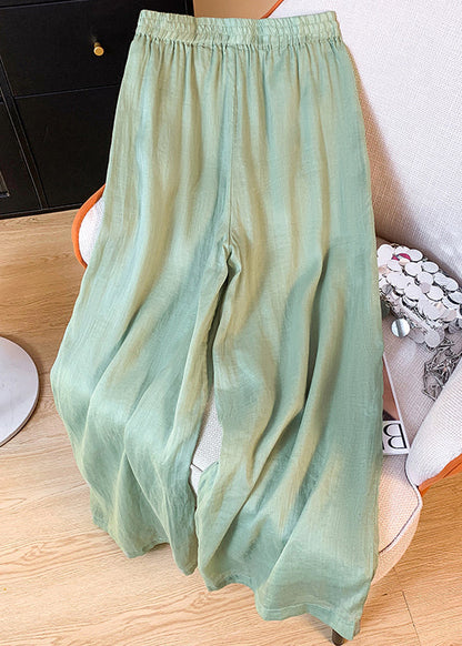 Waist Green Pants Elastic Embroidered Summer Pockets Linen Crop