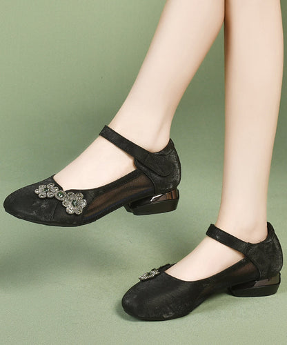 Satin Green Breathable Splicing Strap Buckle Sandals Mesh