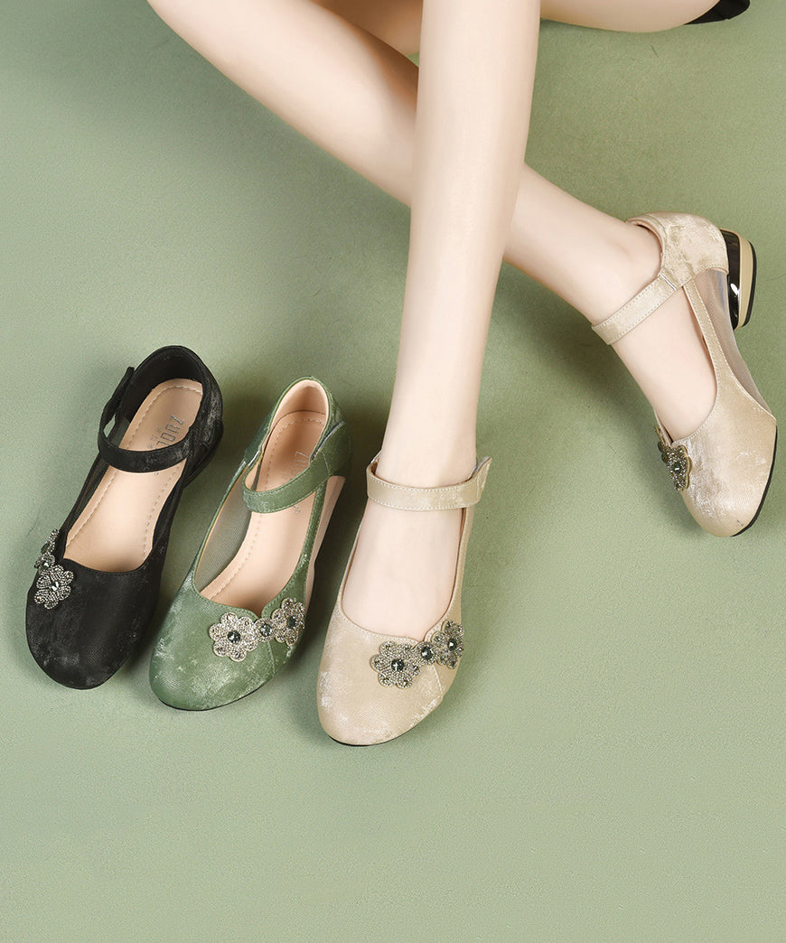 Satin Green Breathable Splicing Strap Buckle Sandals Mesh