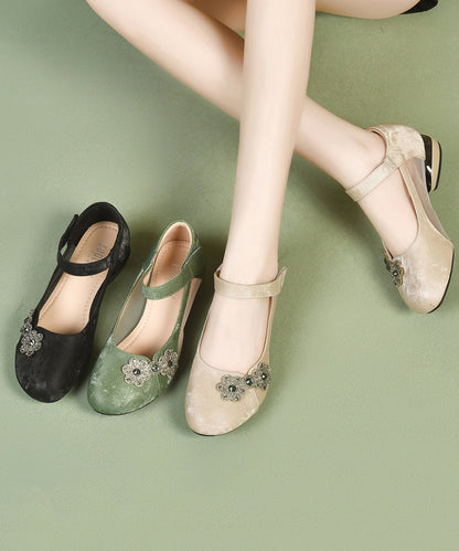 Satin Green Breathable Splicing Strap Buckle Sandals Mesh