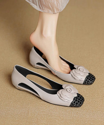 Women Shoes For Flat Splicing Cowhide Grey Soft Floral Leather