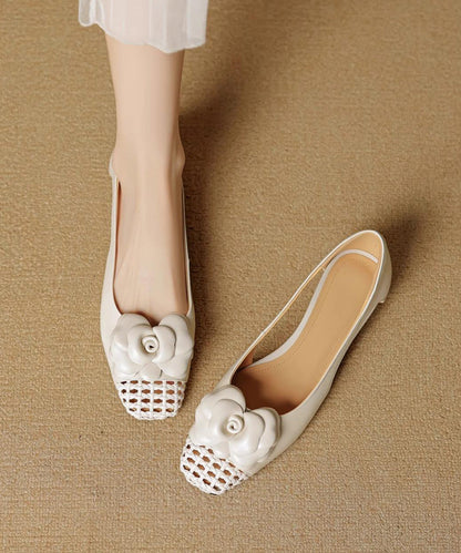 Women Shoes For Flat Splicing Cowhide Grey Soft Floral Leather