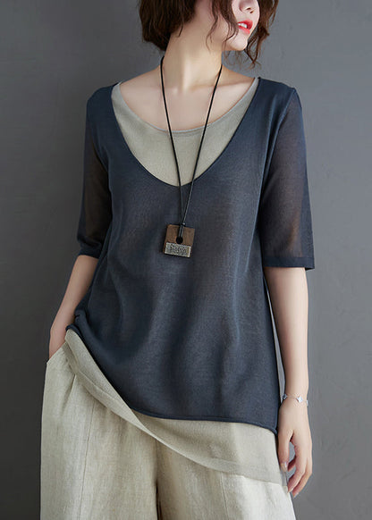 O-Neck Summer Patchwork Grey Tank Knit