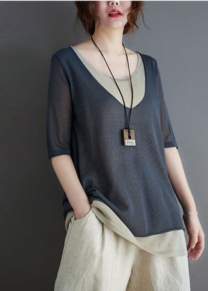 O-Neck Summer Patchwork Grey Tank Knit