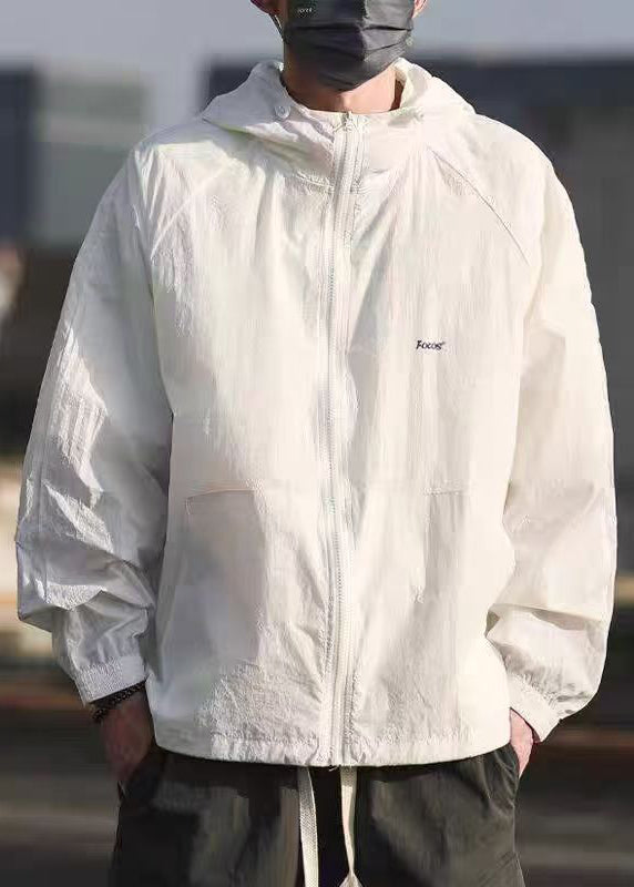 Pockets Summer Mens Hooded Drawstring Coat 50+ Grey UPF