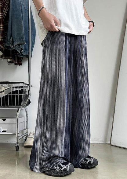 Summer Silk Elastic Grey Patchwork Waist Pants Pockets Men Ice