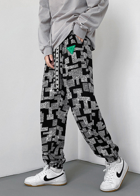 Grey Men Pants Oversized Cotton Spring Print