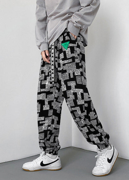Grey Men Pants Oversized Cotton Spring Print