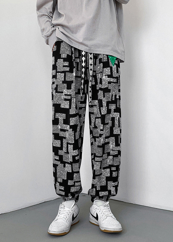 Grey Men Pants Oversized Cotton Spring Print