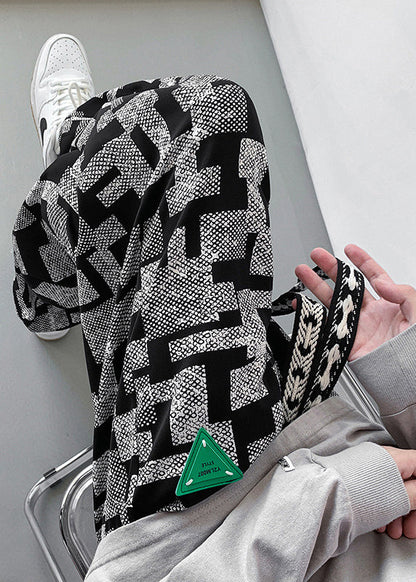 Grey Men Pants Oversized Cotton Spring Print