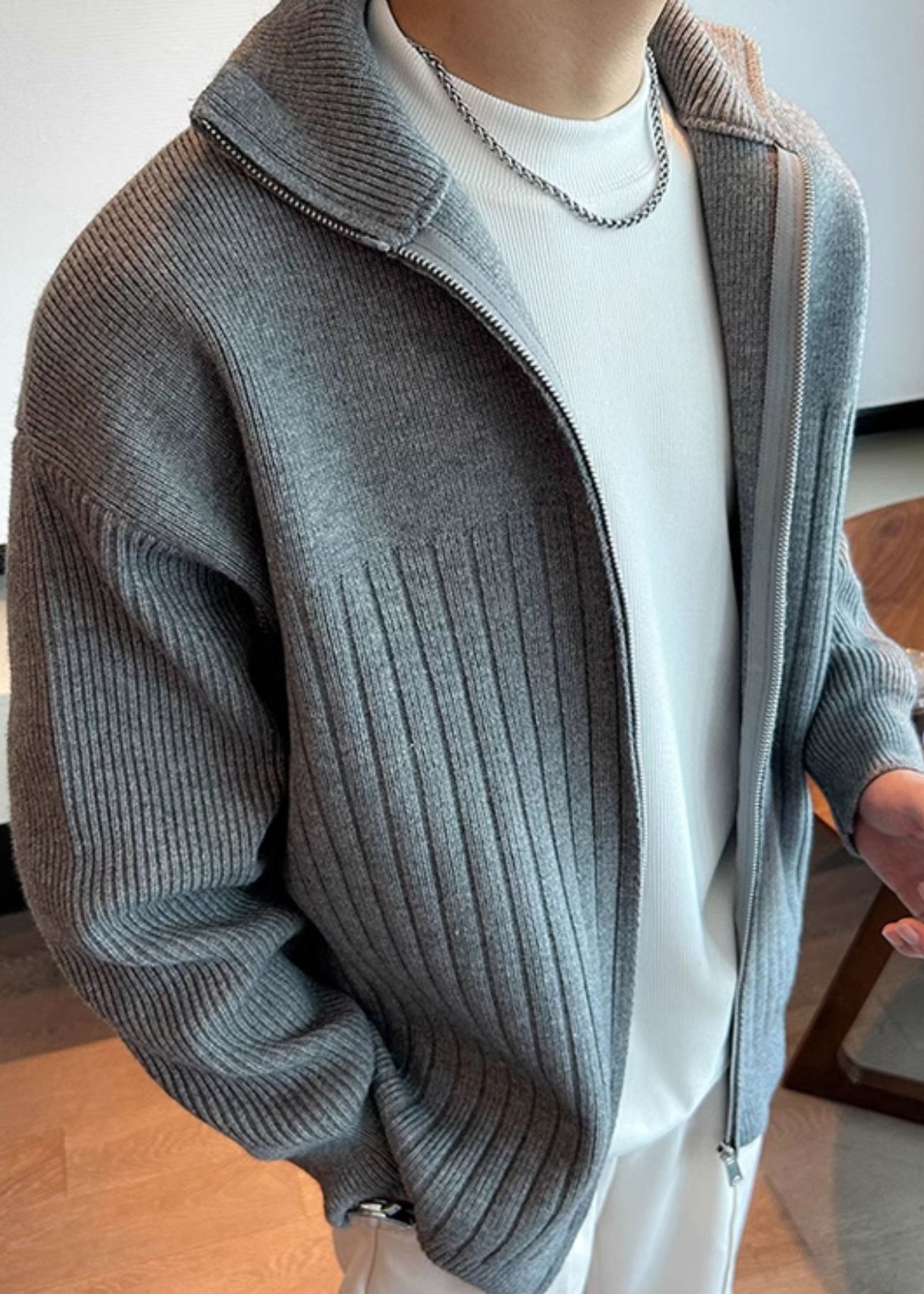 Solid Coat Spring Pan Peter Men Grey Knit Collar