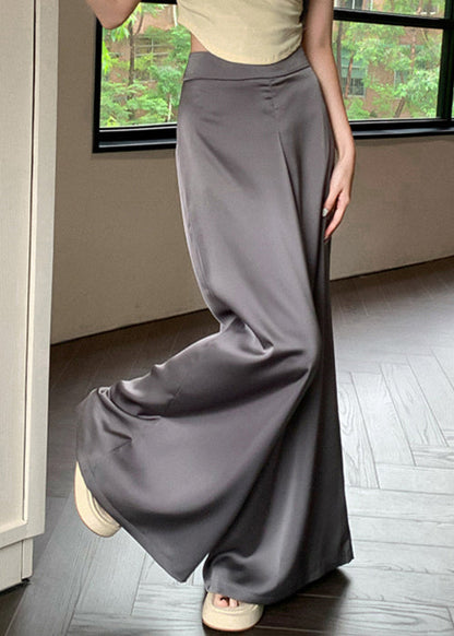 Thin Wide Leg Grey Waist Summer High Silk Pants