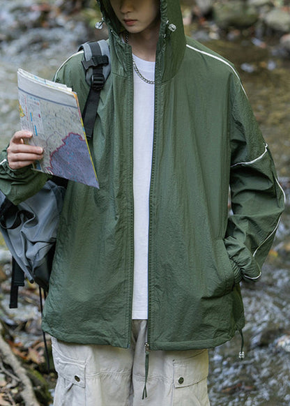 Hooded 50+ Summer UPF Zippered Ice Pockets Silk Men Grey Coat