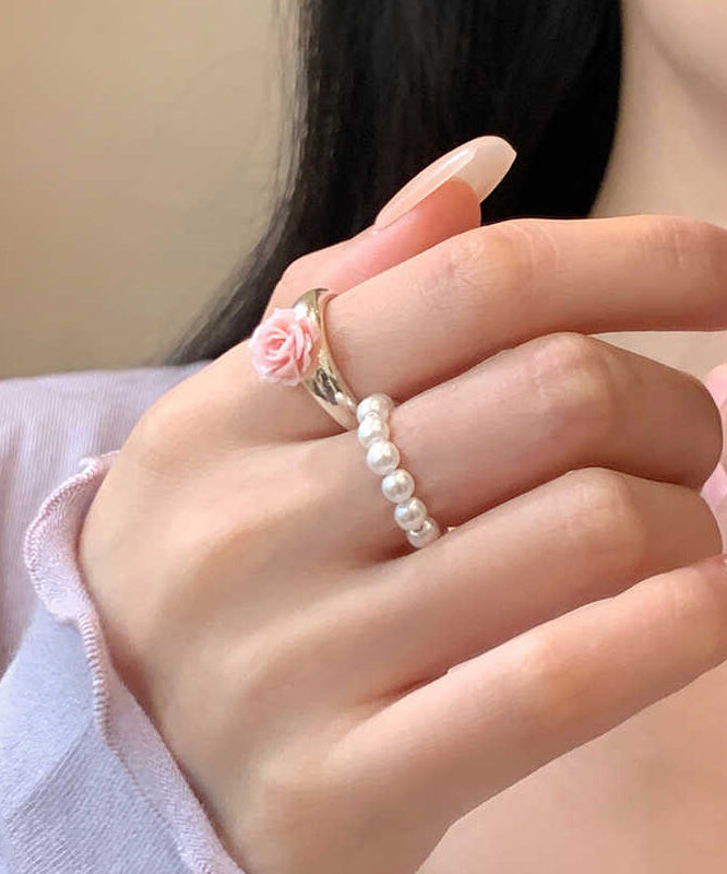 Floral Two-Piece Set Alloy Handmade Rings Pearl