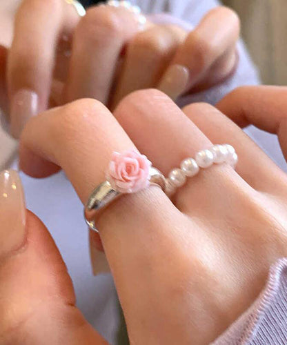 Floral Two-Piece Set Alloy Handmade Rings Pearl
