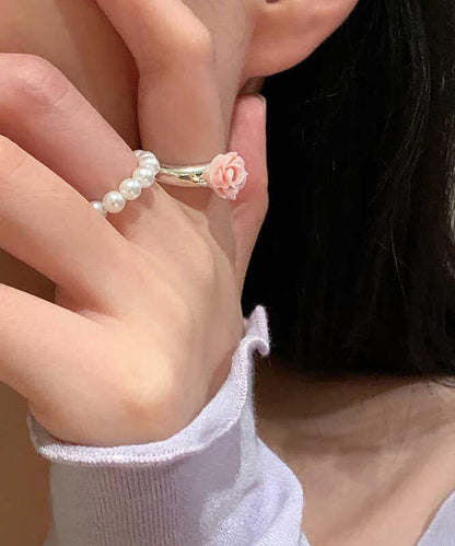 Floral Two-Piece Set Alloy Handmade Rings Pearl