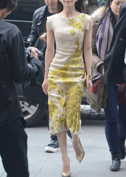 Open Side Apricot Dresses Handmade Cotton Summer Embroidered