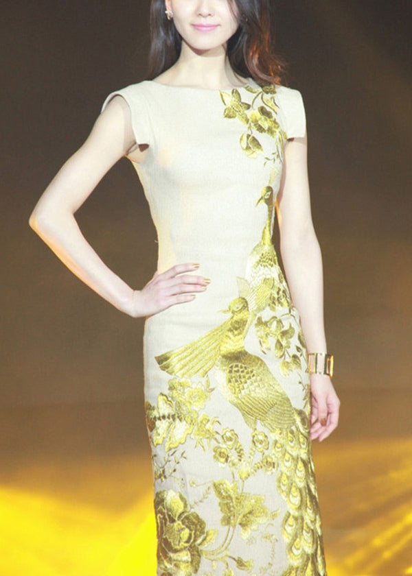 Open Side Apricot Dresses Handmade Cotton Summer Embroidered