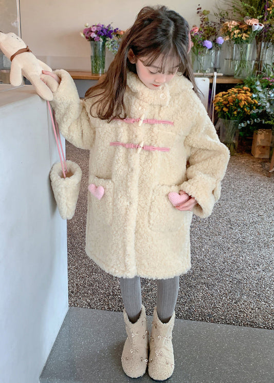 Handmade Apricot Patchwork Pockets Kids Faux Fur Hooded Coat Winter WL022