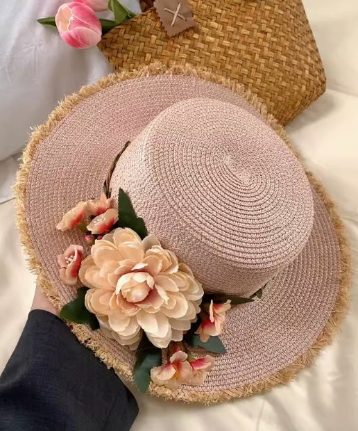 Woven Hat Straw Beige Handmade Cloche French Flower