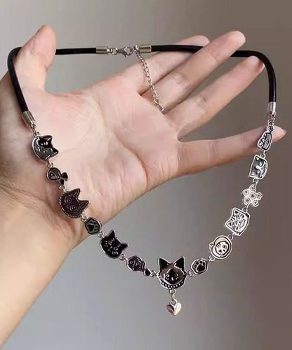 Necklace Cat Pendant Graffiti Black Handmade Alloy