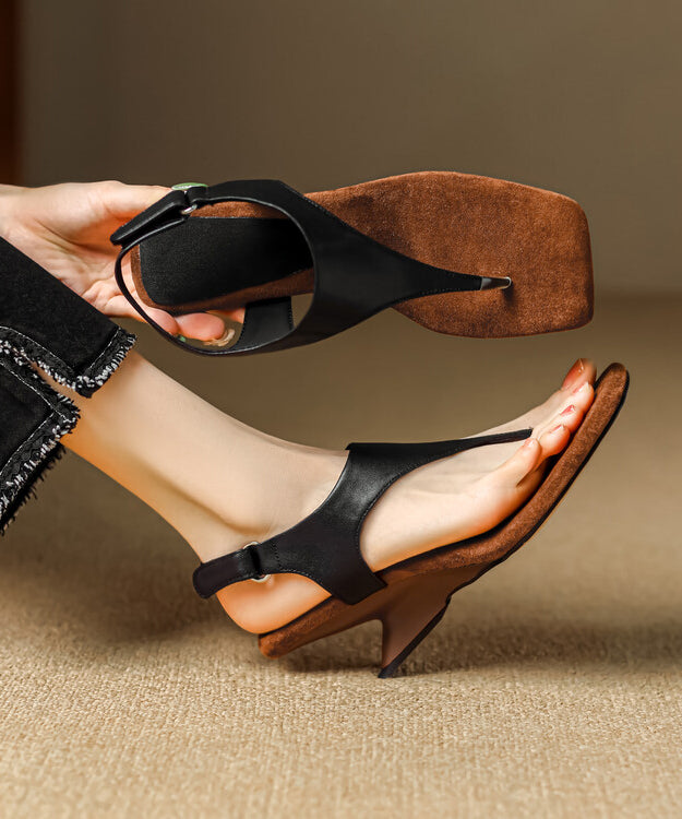 Flops Black Cowhide Wedge Handmade Leather Flip