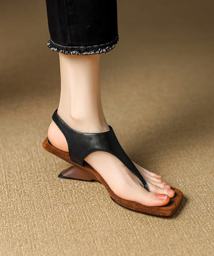 Flops Black Cowhide Wedge Handmade Leather Flip