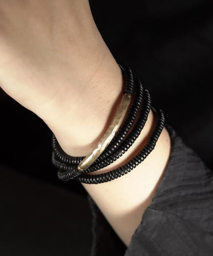 Wood Chain Black Ebony Layered Handmade Bracelet