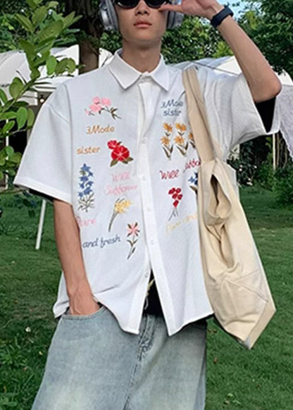 Handmade Cotton Embroideried Mens Blue Shirt Plaid Summer