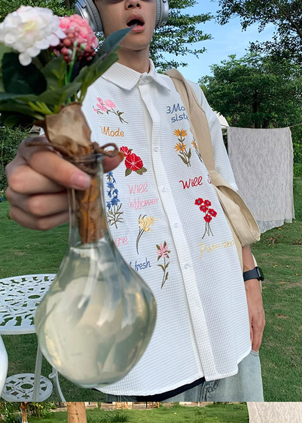 Handmade Cotton Embroideried Mens Blue Shirt Plaid Summer