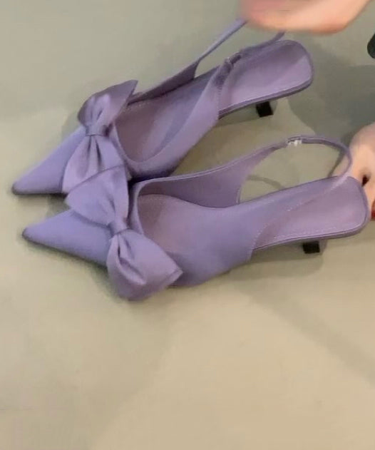 Pointed Toe Splicing Purple Sandals Heel Handmade High Bow