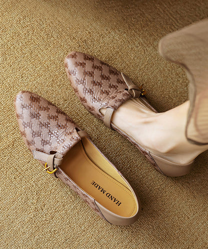 Leather Cowhide Pointed Feet Toe Handmade Shoes Flat Brown