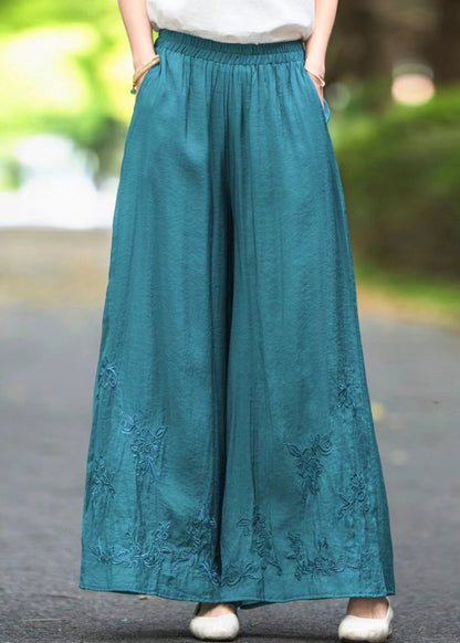 Silk Elastic Handmade Pockets Solid Pants Brown Waist Summer