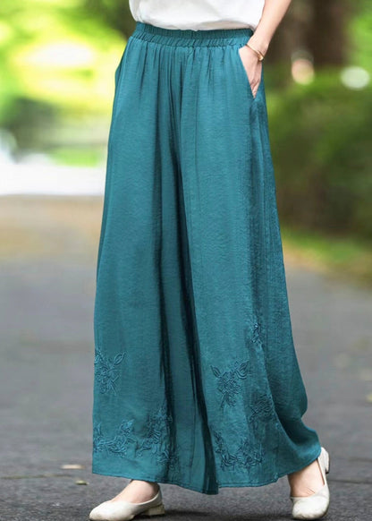 Silk Elastic Handmade Pockets Solid Pants Brown Waist Summer