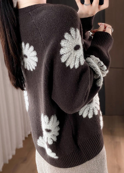 Handmade Chocolate O Neck Jacquard Woolen Sweaters Spring YY012